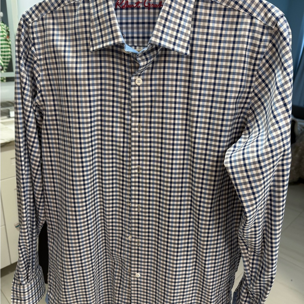🔷 Robert Graham Long Sleeve Gingham Shirt – Blue Check Pattern Size S